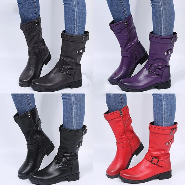 Stile classico stivali donna alla moda tacco basso cerniera piatta