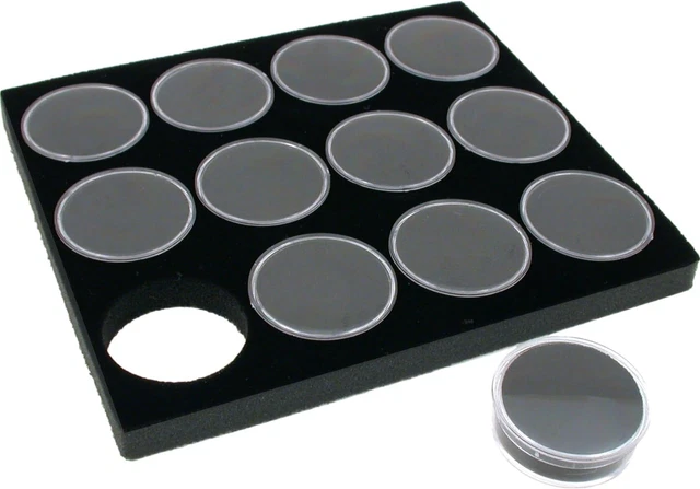 12 Gem Stone Jars Display Black Foam Tray Travel Insert