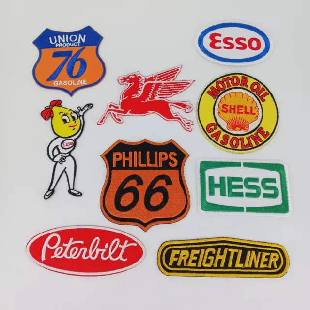 Lot Of 9 Retro Oil Gas Truck Theme Patches Esso Peterbilt Freightliner Patches