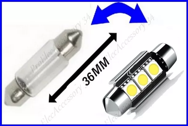 10 X AMPOULE PLAFONNIER FEU 37 mm NAVETTE LED C5W BLANC XENON 6500k VOITURE AUTO 2