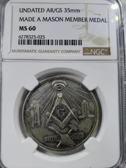ND Freemason Masonic Made A Mason SILVER Coin NGC MS 60