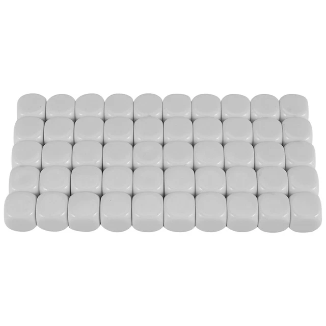 50 Pack 16MM Blank White Dice Set Acrylic Rounded D6 Dice Cubes for Game,Pa N1D4