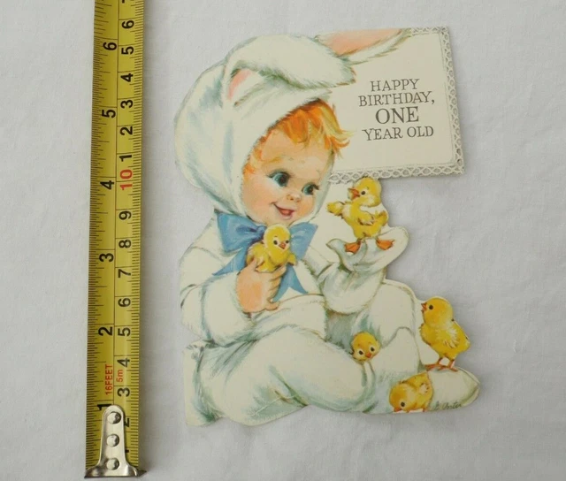 USED vintage 1960s 1st BIRTHDAY HALLMARK greeting card scrapbook