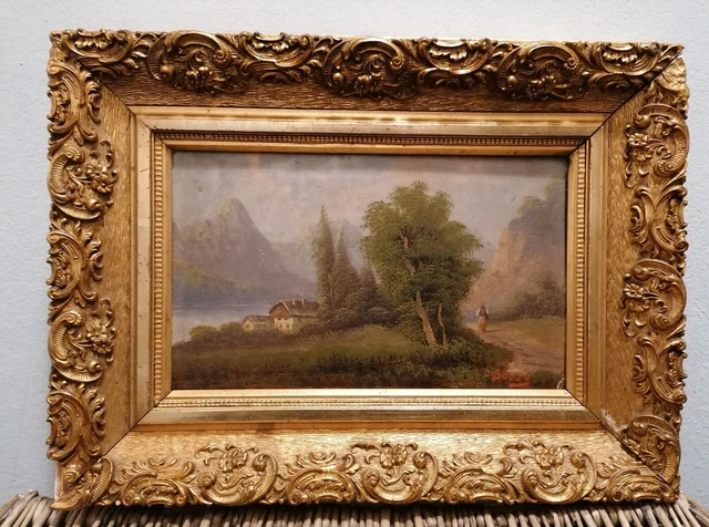 ÖL GEMÄLDE J. BOSSI um 1870 Berge Alpen bauernhof magd top EUR 199,00