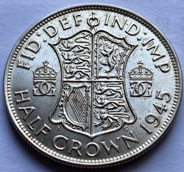 King George VI 1945 Silver 0.500 Half Crown Coin / Very High Grade / #181