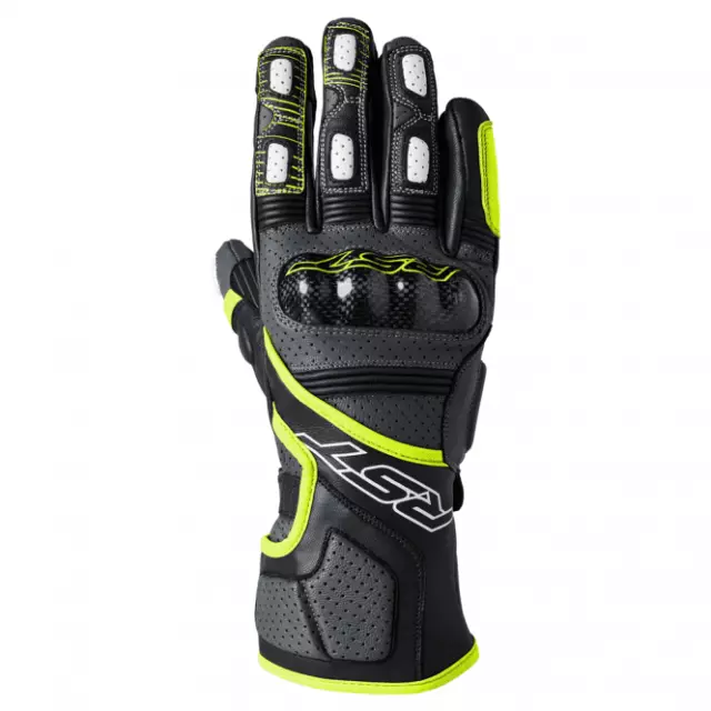 RST Men's Fulcrum CE Leather Sports Motorcycle Gloves (Grey/Fluo Yellow/Black)