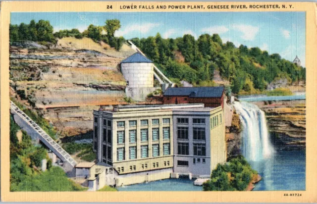 Lower Falls and Power Plant Genesee River Rochester New York Postcard