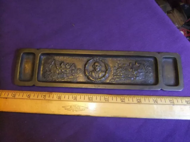 Antique Brass/Bronze Desktop Pen Tray Desk Tidy William Shakespeare Themed c1900