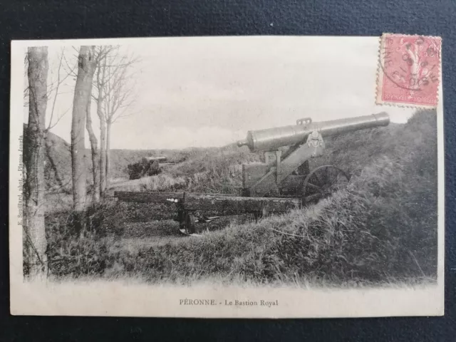 cpa Rare PÉRONNE (Somme) Porte de Bretagne Rempart Le BASTION ROYAL CANONS GUNS