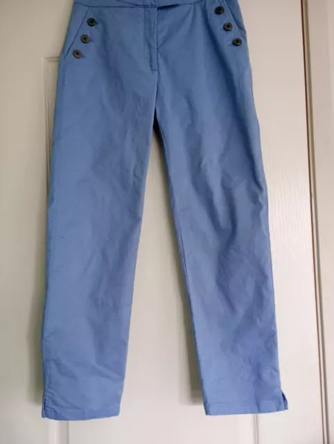 Jaeger Blue Cotton Cropped Sailor Style Trousers, Size 8 VGC  W 28 L 26