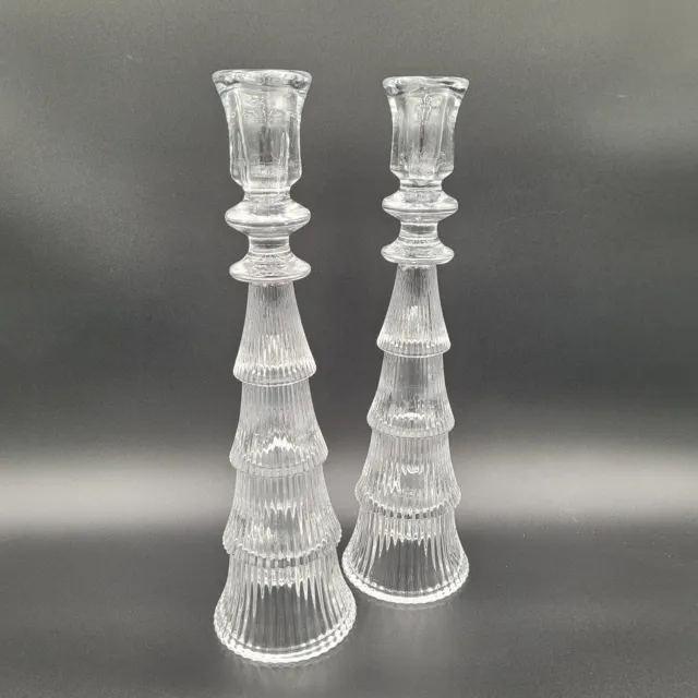 Glass Christmas Tree Candle Stick Holder Set Clear Glass 14" tall Each