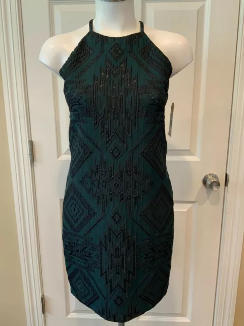 Parker Juniper Green Jaden Sheath Dress W/ Black Geometric Pattern, Size M, NWT!