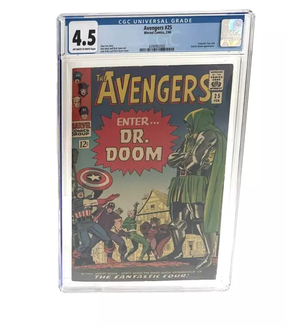 Avengers #25 CGC 4.5 Kirby 1966 KEY 1st Battle vs Doctor Doom,Fantastic Four App