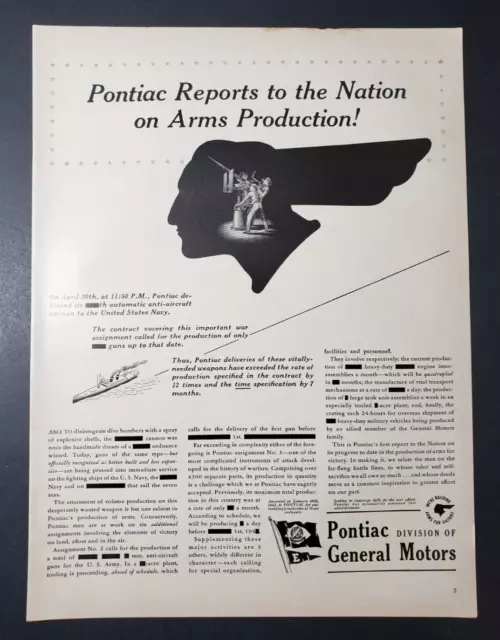 1942 Print Ad Pontiac General Motors Reports To The Nation On Arms Production