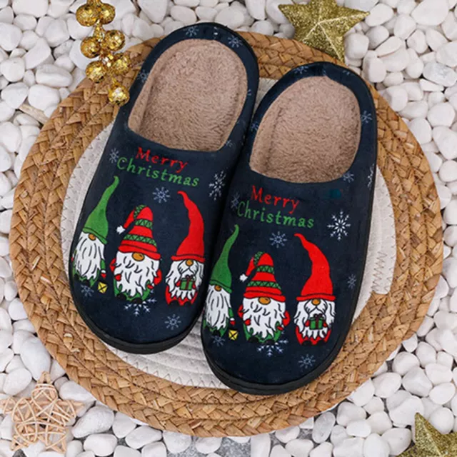 Santa Claus Dwarf Fluffy Fur Slippers Cozy Cute for Winter Indoor (Black 42-43)
