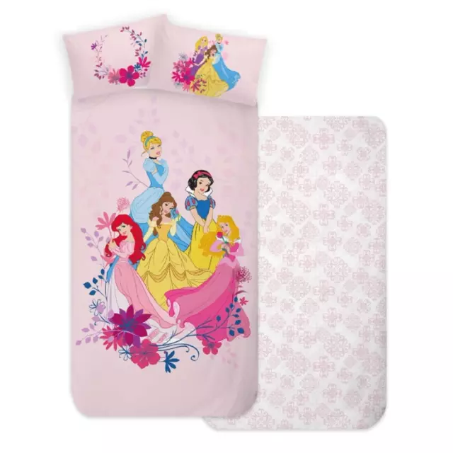 Disney Princess Completo letto singolo Lenzuola sotto, sopra e federa 100%cotone