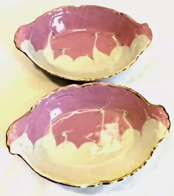 Seven Lucky Cranes Pink Bird Tame Nakamura Imperial Nippon Pink Oval Bowls Deco