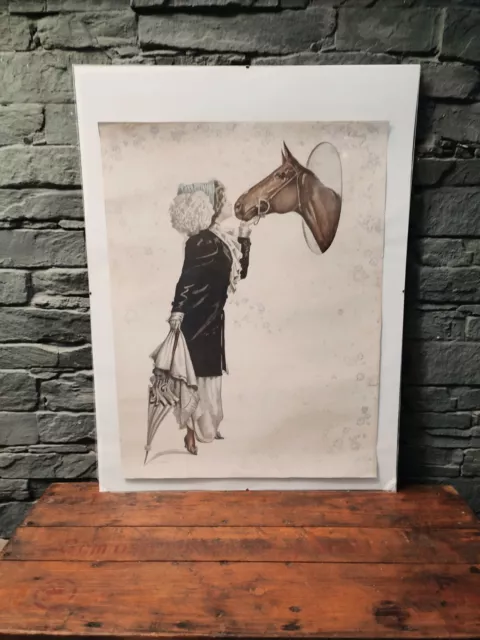 Grande AFFICHE ANCIENNE La femme et le cheval Charles .w.Holmes (70x50)