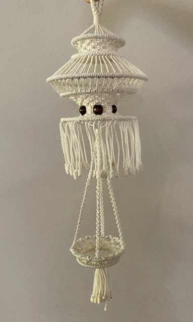 Macrame Plant Holder Vintage Mid-Modern Century Beads Used