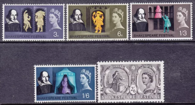 1964 GB Queen Elizabeth II Shakespeare Festival SG 646-650 Set Of 5 MH Stamps