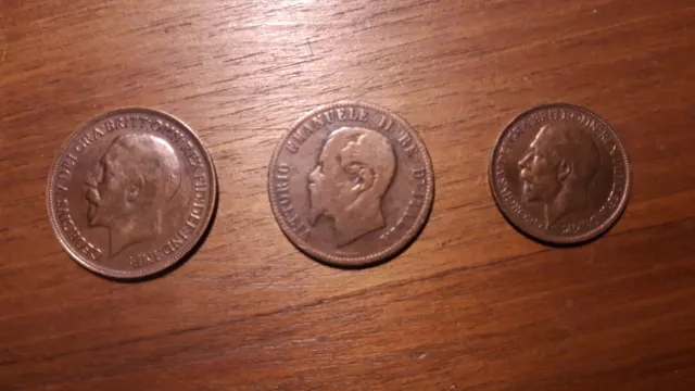 pièces Italy Italie half penny one 10 centimes bronze Angleterre coin England