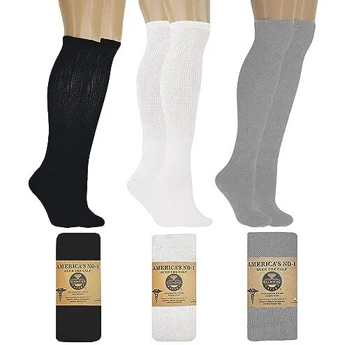 6-12Pairs Men's Diabetic Over The Calf - Knee High Compression Cotton Crew Socks
