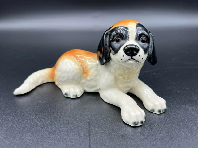 Vintage Goebel Porcelain St. Bernard Puppy Dog Figure, 5 1/4" Long, 2 3/4" High