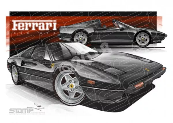 Euro Super Car FERRARI 308 GTS BLACK A2 FRAMED PRINT (UR024)