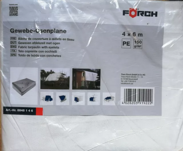 Gewebe Ösen Plane 4x6 - 6x8 - 8x10 - 10x12m in weiß - 150g/m² PE - 1,25€/m²