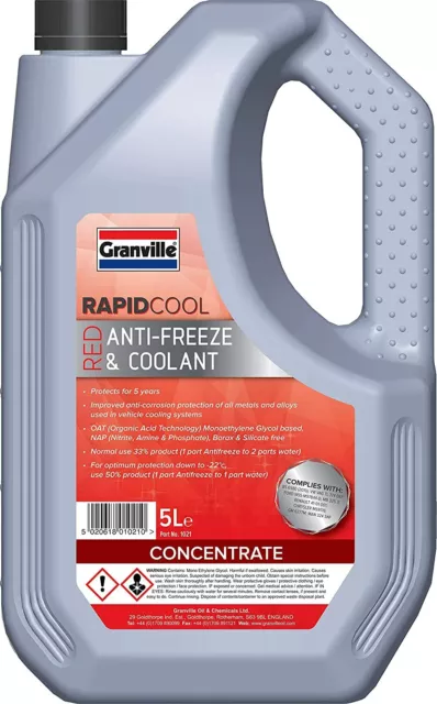 Granville Rapid Cool Red Longlife Car Antifreeze & Coolant Concentrate 5L Litre