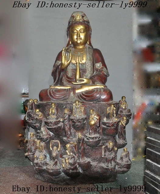 Huge Chinese Bronze Gilt Eighteen Lohan 18 Arhats Kwan-Yin Guanyin Buddha Statue