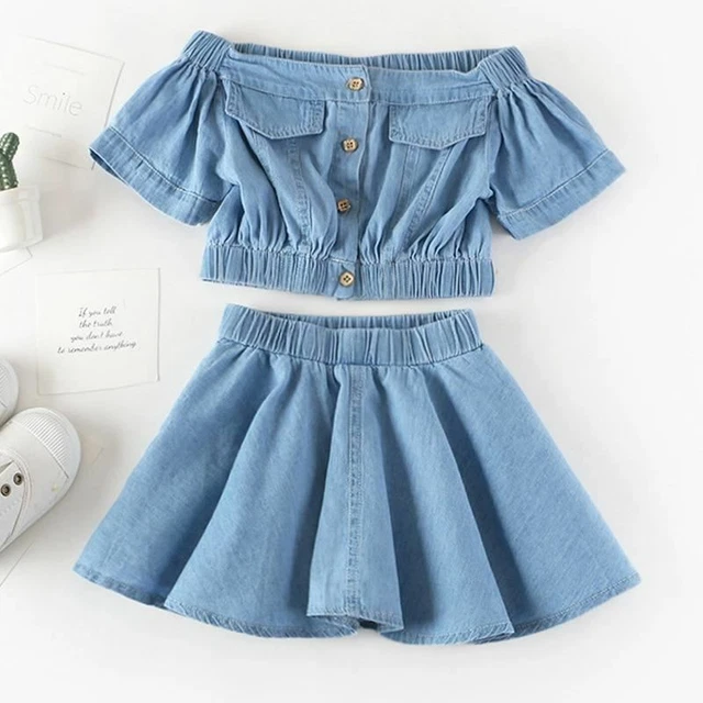 2 PC / Set Ragazze Estate Abbigliamento Coreana Jeans Manica Corta T-Shirt +