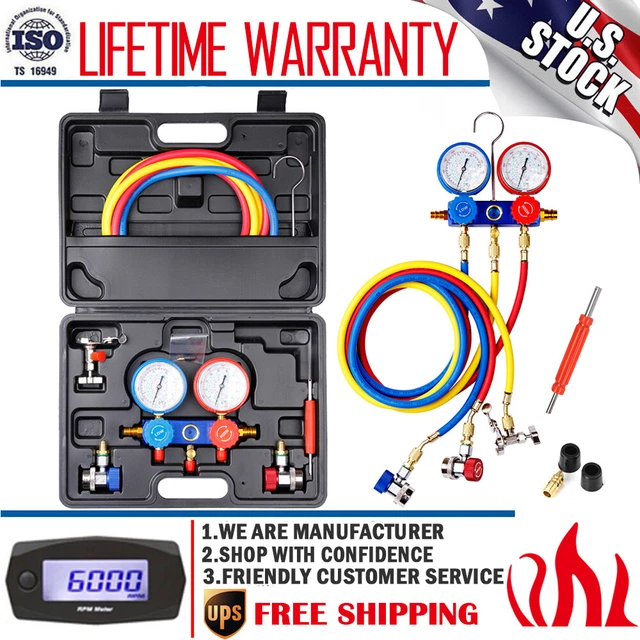 3 WAY AIR Conditioner Diagnostic Manifold Vacuum Gauge Kit HVAC AC 49.