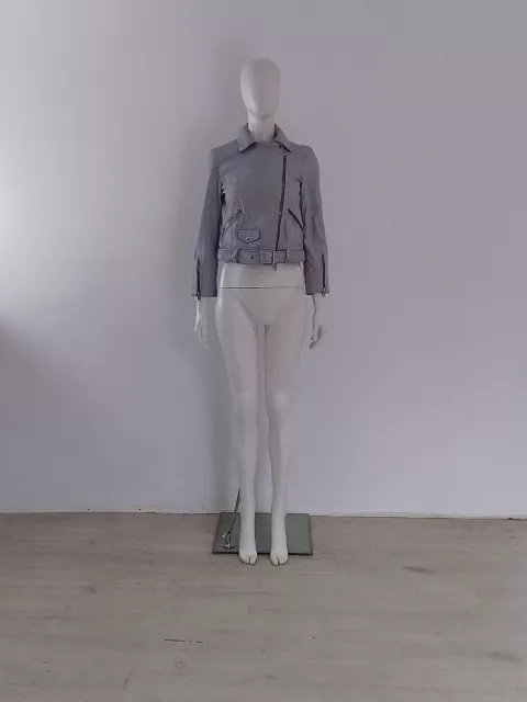 All Saints 'Balfern' Leather Jacket Size UK 12 EU 40 Pale Dusky Blue Biker Belt