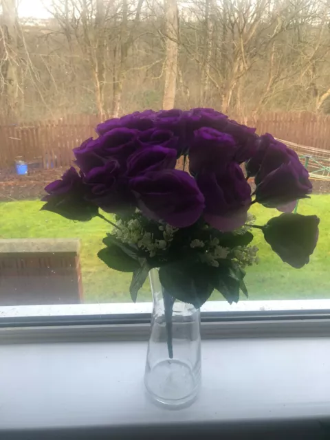Beautiful artificial flowers purple roses  with white trimming