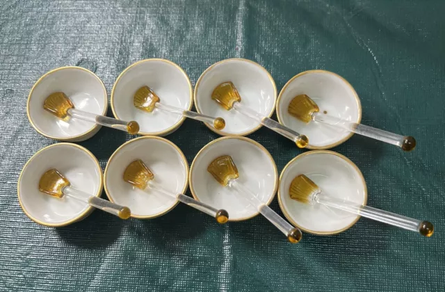 Vintage T K Czech Ceramic Open Salt Dips With Glass Scoops (8)