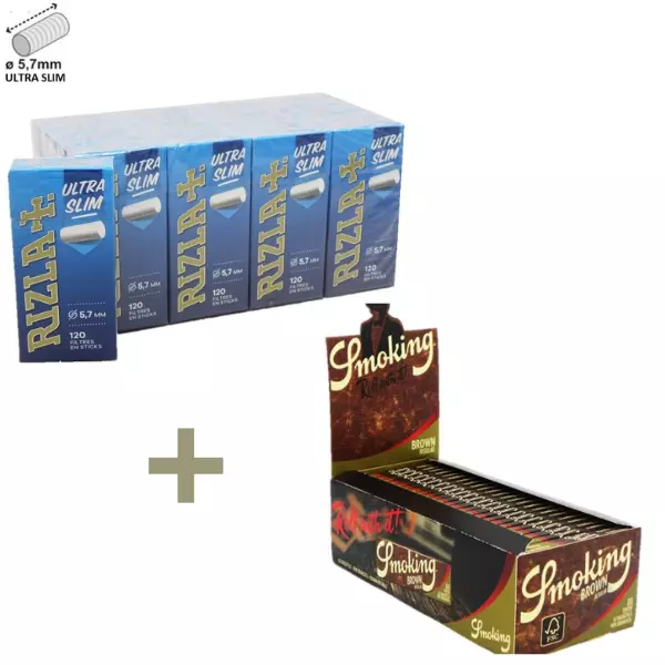 Rizla Filtri Ultra slim 5,7mm + Smoking Brown Corte box da 50 Libretti