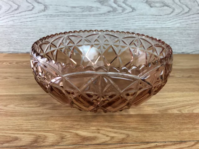 Beautiful Salmon Pink Cut Glass Bowl