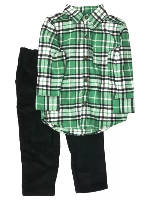 Carters Infant & Toddler Boys Green Plaid Flannel Corduroy Pant Baby Outfit