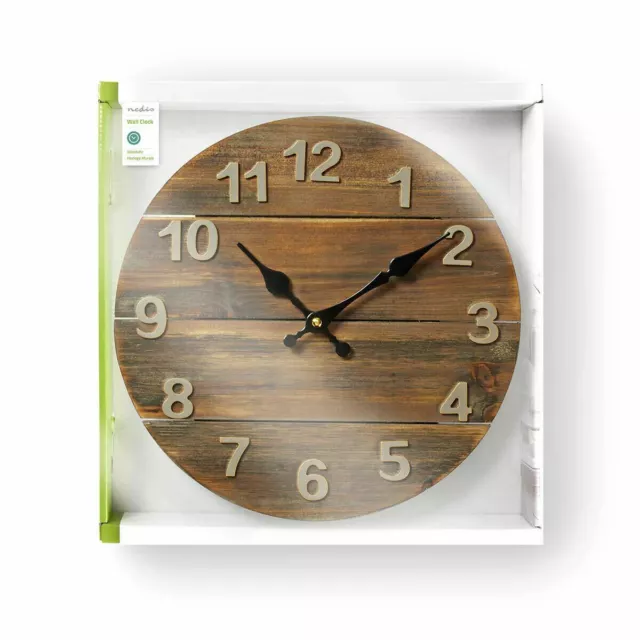 Nedis Wooden Rustic Distressed Wall Clock 30cm Diameter Shabby Chic Kitchen 3