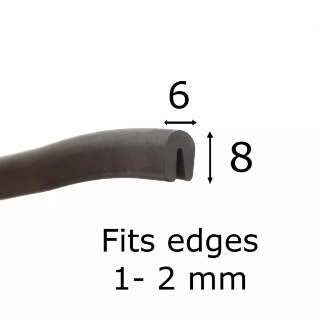 1-2mm Rubber Panel Edge Seal Flexible U Channel by The Metal House Per Metre