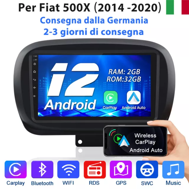 2+32G Carplay 9"Android 12 Autoradio DAB GPS Navi DSP BT Für Fiat 500x 2014-2020