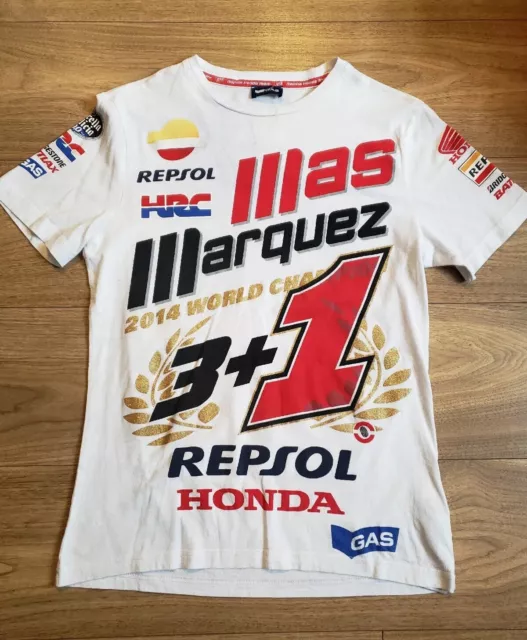 Honda Shirt Mens Small White Graphic Print Repsol Marquez 2014 VTG Racing Retro