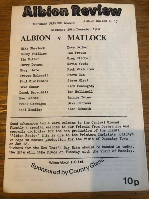 Witton Albion v Matlock Town 1984/85 