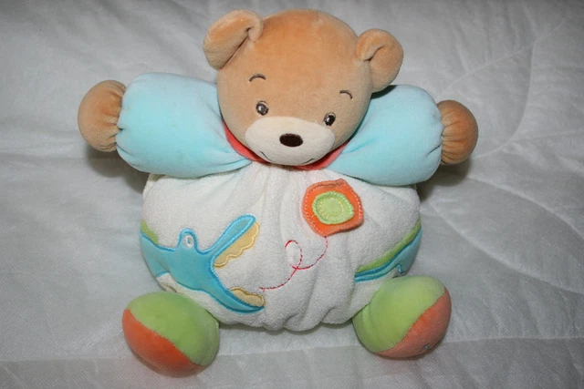 Kaloo Doudou Ours Boule Grelot Bleu Ecru Orange Crocodile Rond Tbe