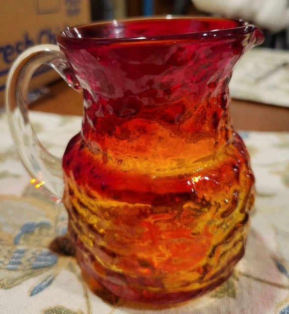 PILGRIM GLASS Amberina Nugget Crinkle SMALL PITCHER JUG CREAMER Excellent