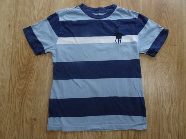 RALPH LAUREN POLO boys blue navy stripe t shirt top AGE 10 - 11 YEARS