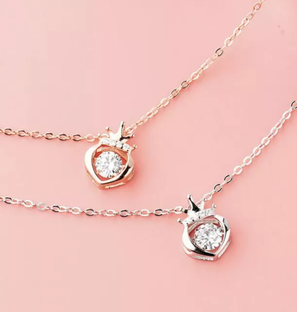 crystal heart crown pendant chain 925 women's jewellery necklace gift for her