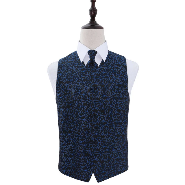 Uomo Nero/Blu Mulinello Matrimonio Gilet - Misura 91.4cm- 127cm - Cravatta,Arco