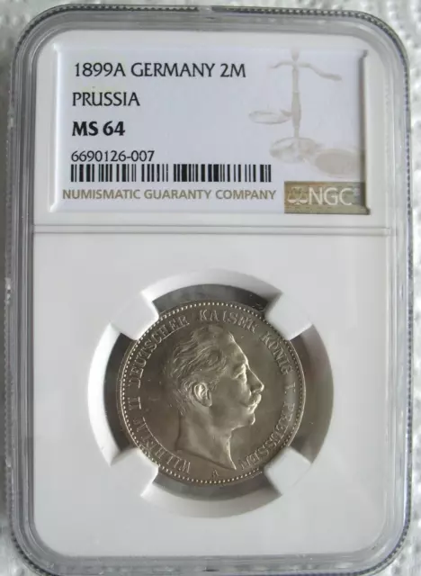 1899-A German Prussia Silver 2 Mark NGC MS-64